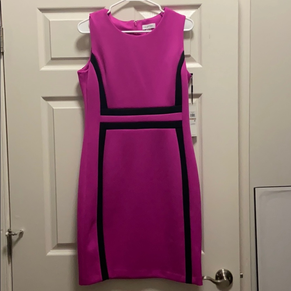 Pink Colorblock Calvin Klein Scuba Sheath Dress